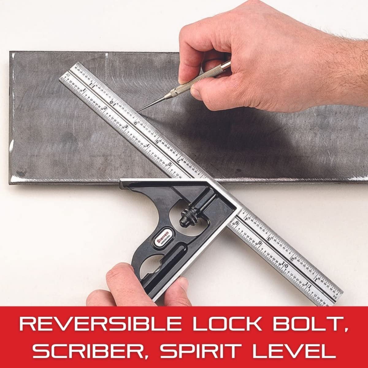 Starrett Steel Combination Square with Square Head - 24" Blade Length, Cast Iron Head, Hardened Steel, Reversible Lock Bolt, Scriber, 4R Graduation Starrett