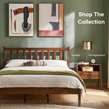 Ted King Size Mid Century Modern Acacia Wood Bed Frame with Slated Headboard mopio