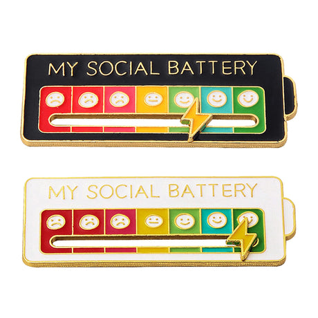 Social Battery Pin - My Social Battery Creative Lapel Pin, Fun Enamel Emotional Pin 7 Days A Week (1White+1Black) vizethru
