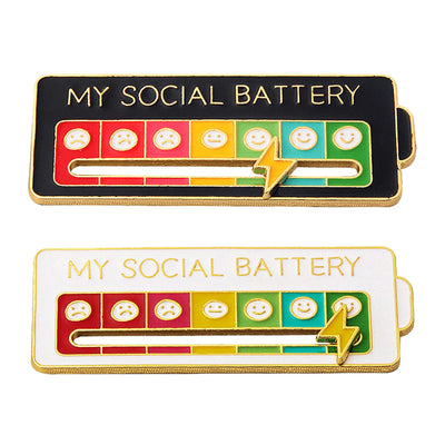 Social Battery Pin - My Social Battery Creative Lapel Pin, Fun Enamel Emotional Pin 7 Days A Week (1White+1Black)