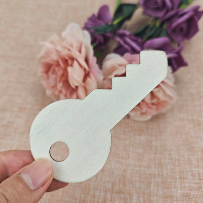 Creaides 20pcs Key Wood Crafts Cutouts Blank Wooden Key Shaped Hanging Ornaments Gift Tags Perfect for Wedding Birthday Christmas Party Home