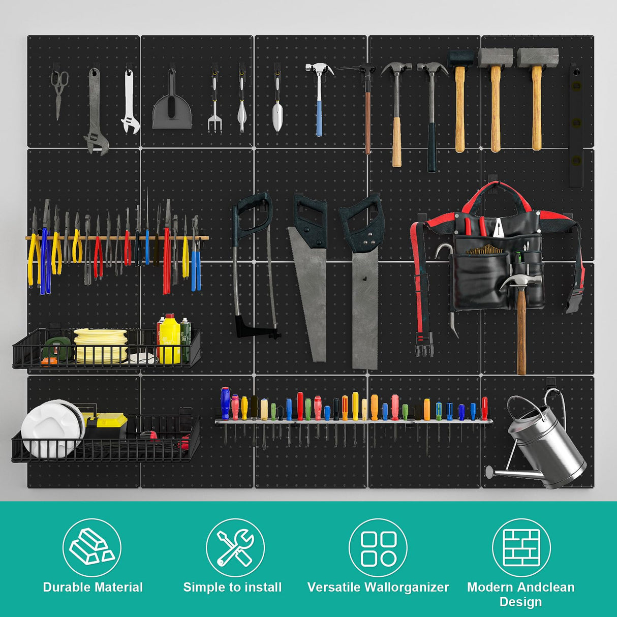 Peg Board, 4 Pack Metal Pegboard Panels Black Pegboards Wall Organizer with Bent Frame Large Heavy Duty Peg Board for Walls Home, Garage Tool Hogurity