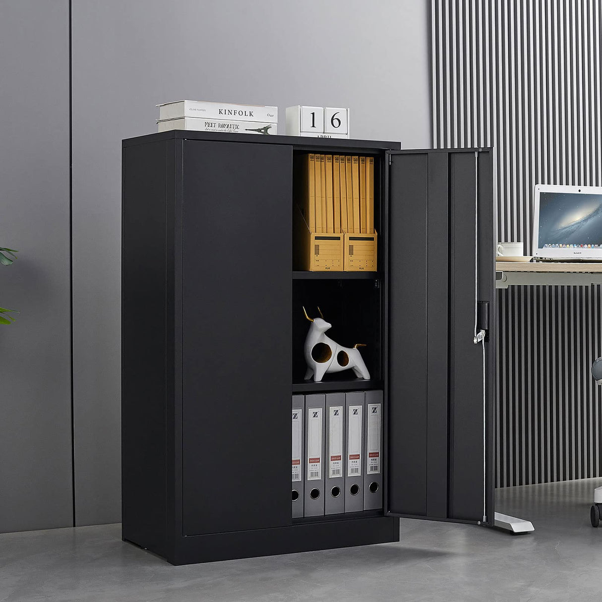 Neylory Metal Storage Cabinet with Locking Doors, Lockable Steel Storage Cabinet with 2 Doors and Shelves, Black Metal Cabinet with Lock, Small Steel Neylory