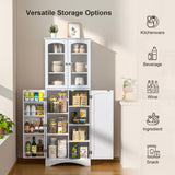 Gizoon 64" Kitchen Pantry Cabinet, Tall Storage Cabinet with Glass Doors and Adjustable Shelves, Freestanding Floor Cabinet Cupboard for Kitchen, Gizoon