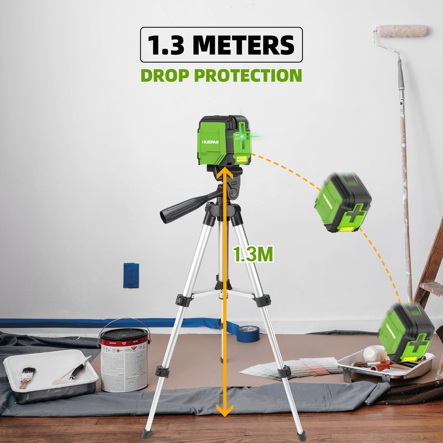 Laser Level Self Leveling with Tripod, Huepar 98Ft Green Cross Line Laser Level Accurate Measurement Tool for Tile, Picture Hanging, Construction - WoodArtSupply