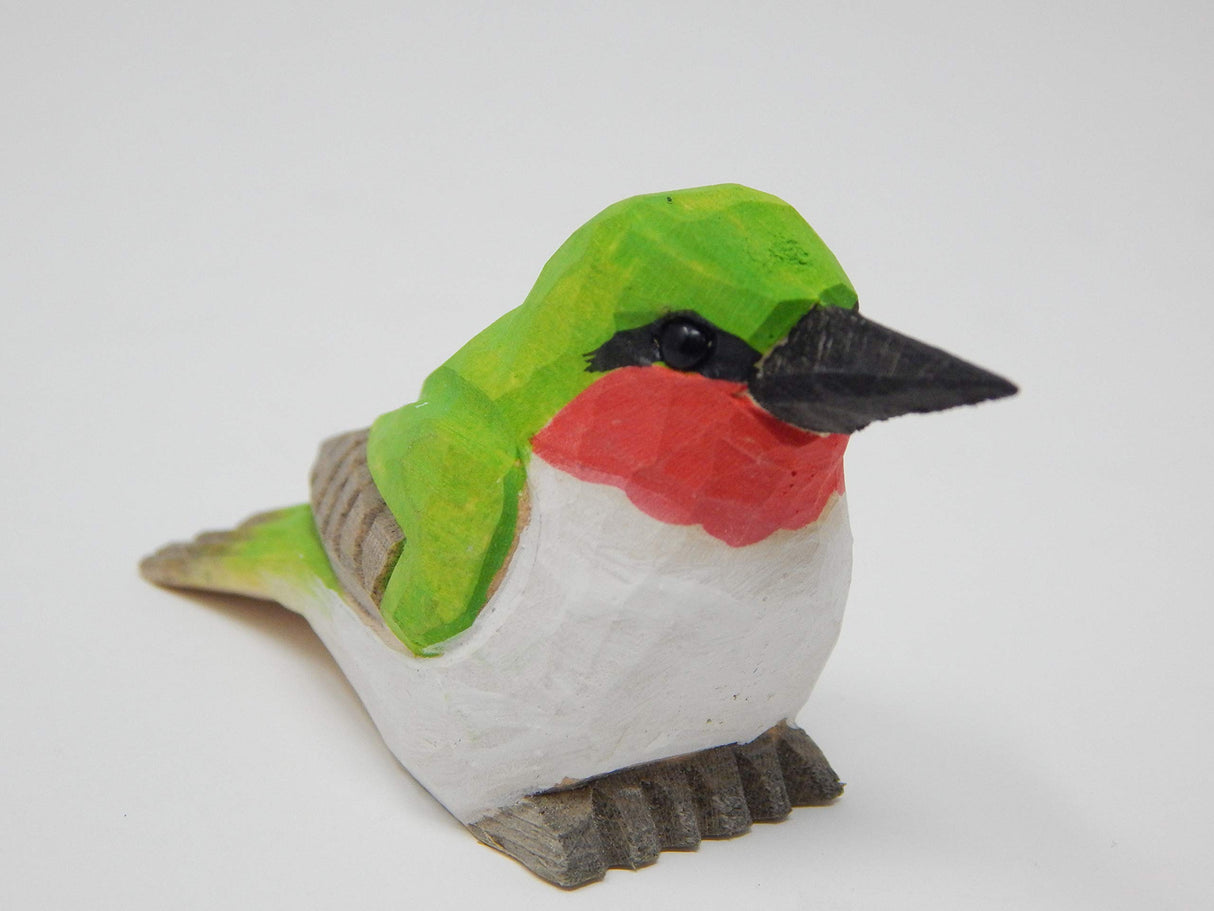 Selsela Hummingbird - Wooden Figurine Ruby-Throated Gift Decoration Handmade Bird Art Carved Small Animal Garden Statue Selsela