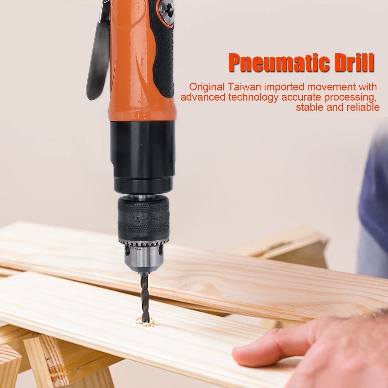 Straight Air Drill Kit Reversible Pneumatic Drill Machine Pneumatic Tools Adjustable Speed 3/8in KP‑555A((American Style)) Walfront