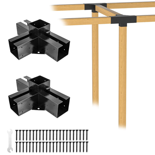 FMhotu 4x4 Pergola Brackets Kit, Glossy Black Steel 4 Way Right Angle Corner Bracket for 4x4 Wood Beams (Actual Size: 3.5×3.5inch), Post Base