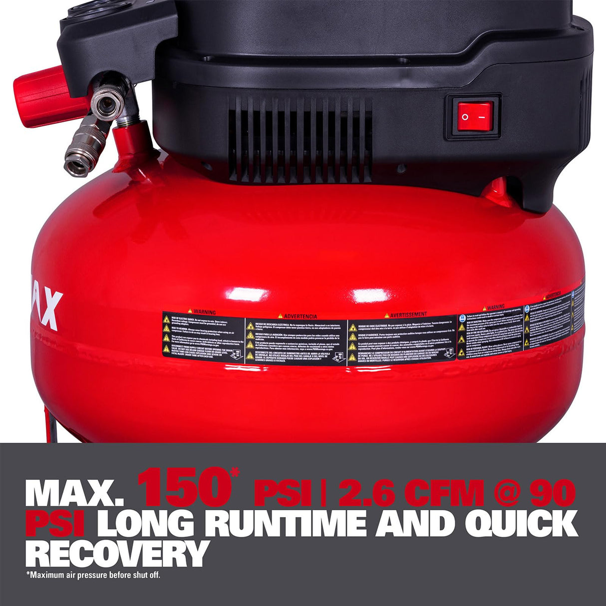 ECOMAX Air Compressor, Portable Air Compressor, 6 Gallon, Pancake Air Compressor, Max 150 PSI, 2.6 CFM @90 Psi, Oil Free Small Electric Air ECOMAX