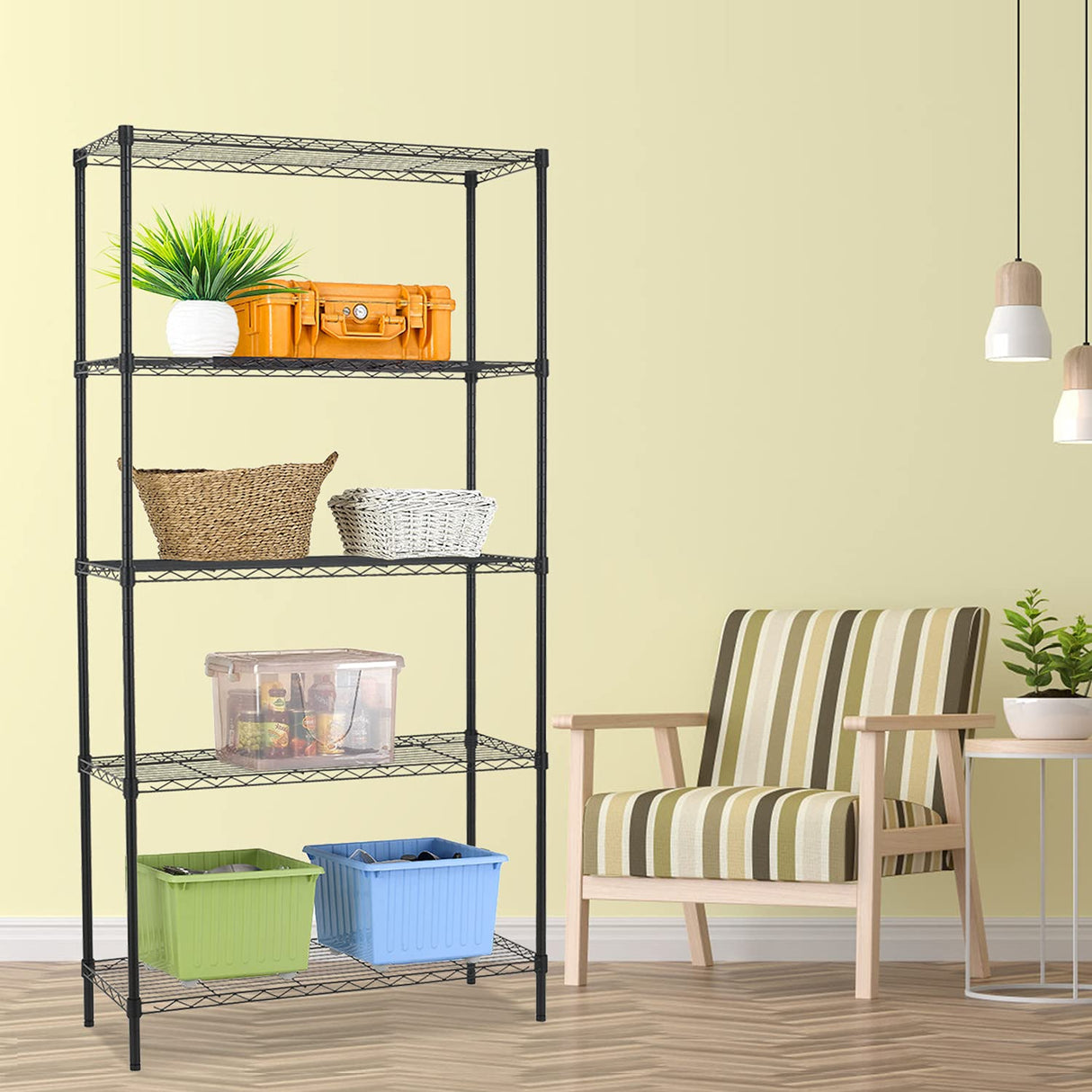 HCY 5-Tier Storage Shelf Heavy Duty Shelving Unit NSF Height Adjustable Metal Storage Rack for Laundry Bathroom Kitchen Garage Pantry Organization - HCY