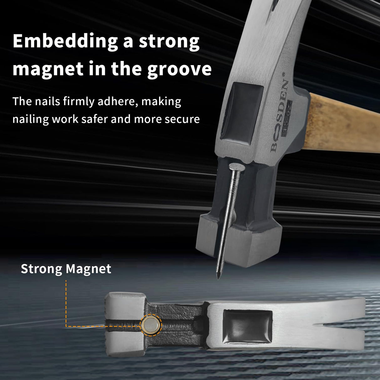 Claw Hammer, BOOSDEN 15 oz Hammer, Framing Hammer with Milled-Faced Steel Head, Carpenter Hammer with Bamboo Handle and Scale, Nailing Hammer with BOOSDEN