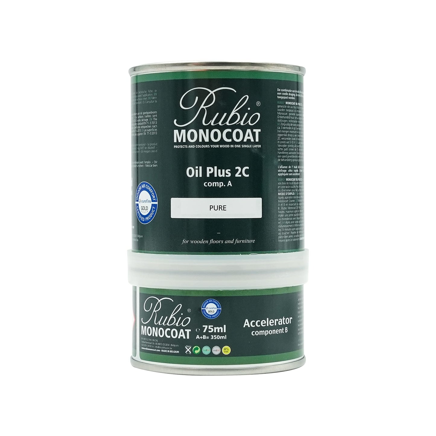 Rubio Monocoat Oil Plus 2C, 350 Milliliters, Pure, Interior Wood Stain and Finish, Food Safe, Easy One-Coat, Linseed Oil, Plant Based, VOC/Solvent - WoodArtSupply