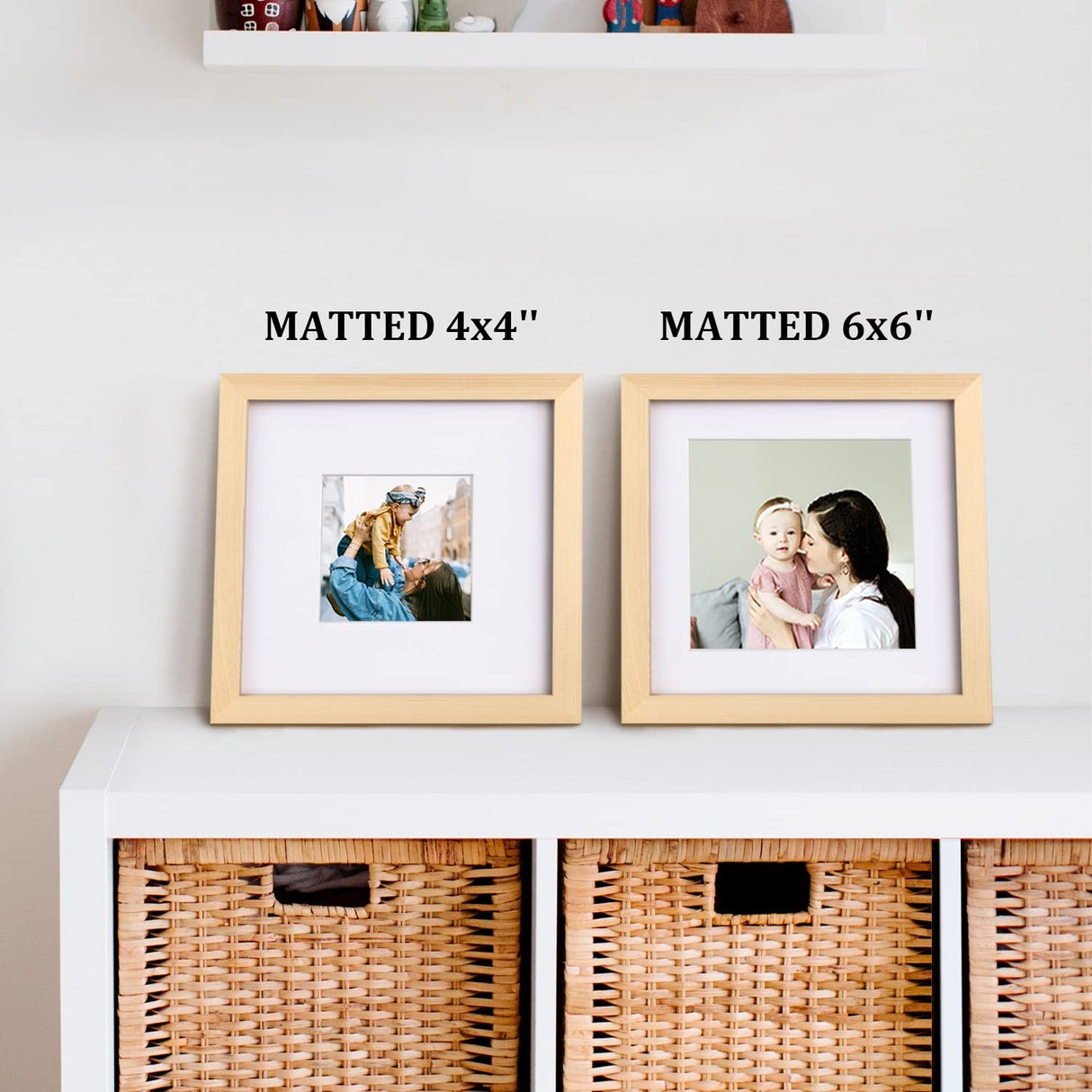 Egofine 8x8 Picture Frame Natural Wood Made of Solid Wood with Plexiglass, Display Pictures 4x4/6x6 with Mat or 8x8 Without Mat for Tabletop and Wall Egofine