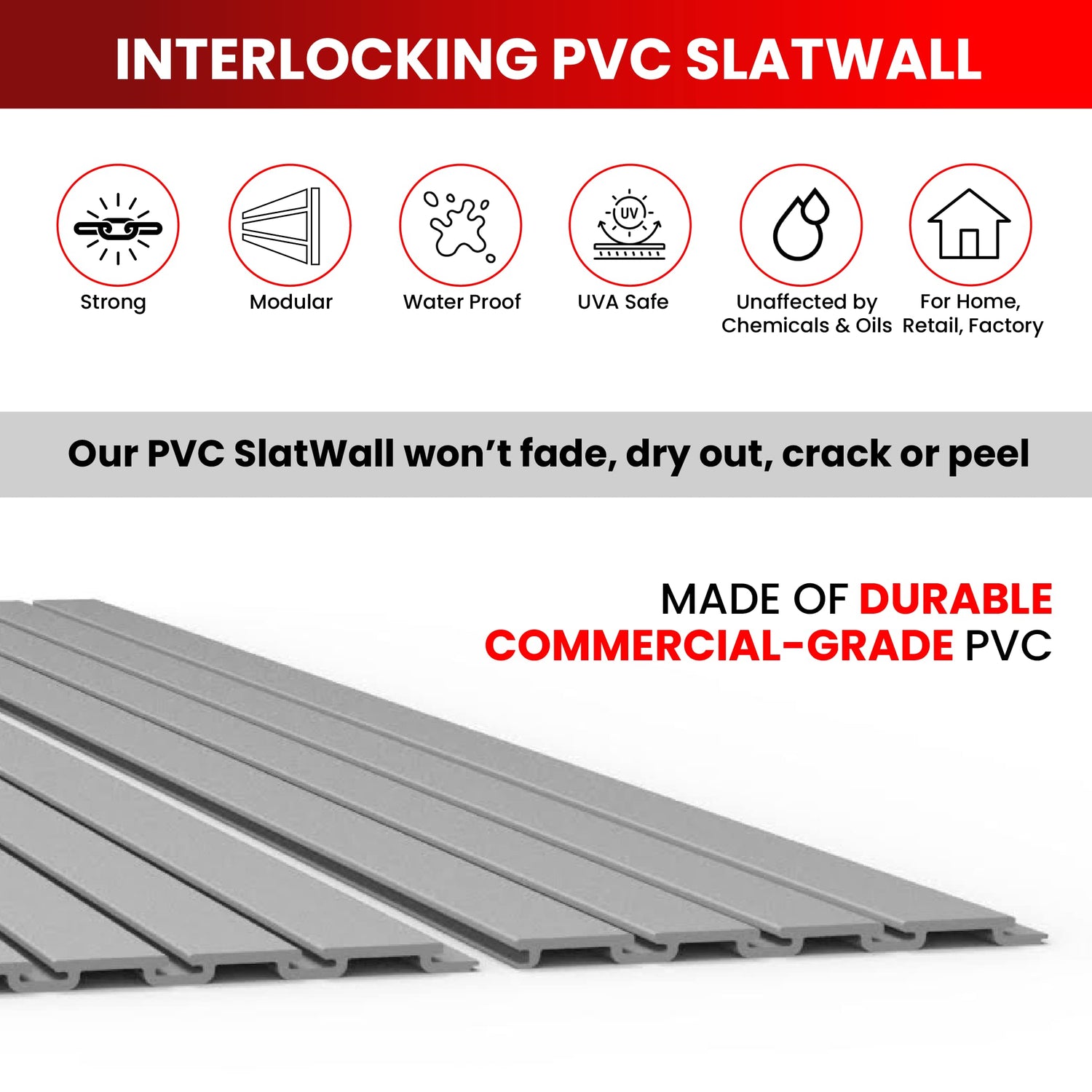 Slatwall Panel Garage Wall Organizer: Heavy Duty Wall Mounted PVC Wall Rack, Interlocking Slat Wall Paneling for Garage Wall Storage, Slatwall Board, DLDIRECT
