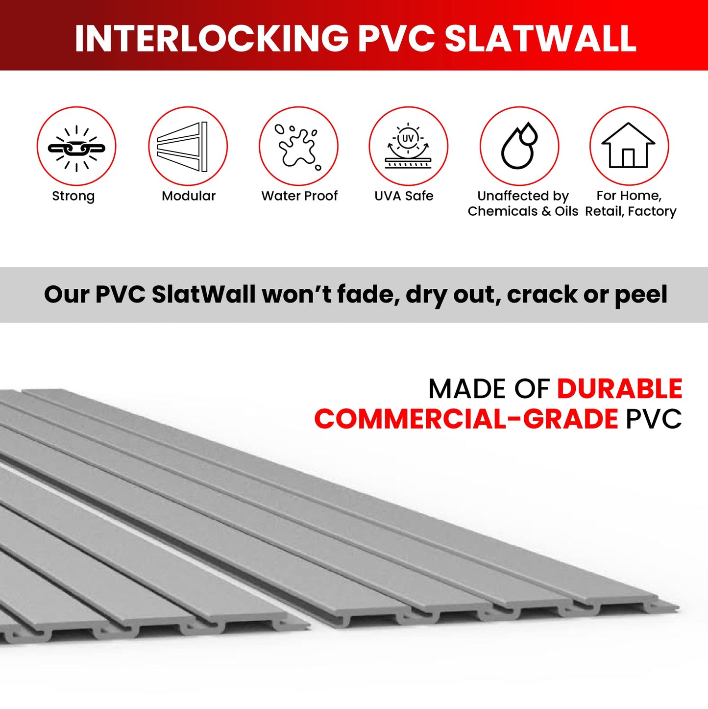 Slatwall Panel Garage Wall Organizer: Heavy Duty Wall Mounted PVC Wall Rack, Interlocking Slat Wall Paneling for Garage Wall Storage, Slatwall Board,