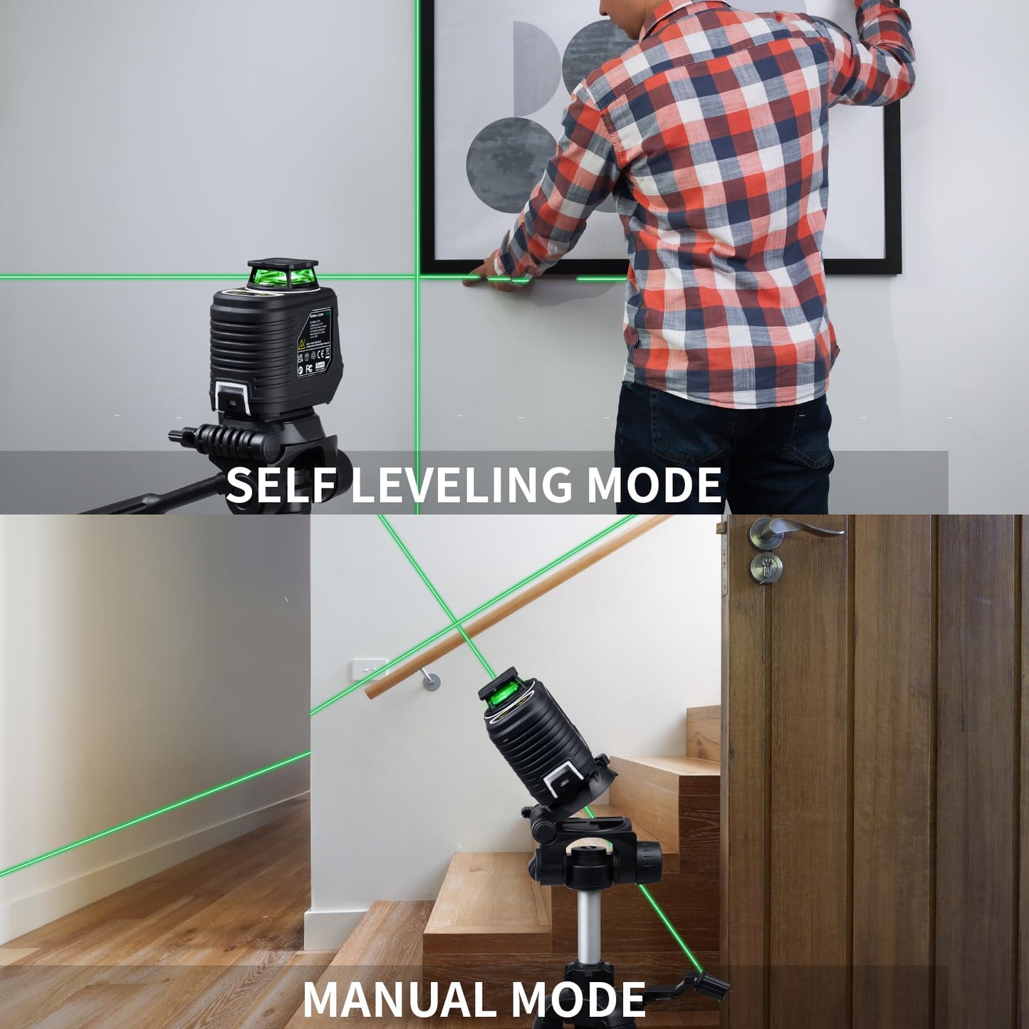 Firecore Laser Level with Tripod, 82Ft Green Self Leveling 360°Cross Line Laser Level for Picture Hanging Construction Indoor Project, Magnetic - WoodArtSupply