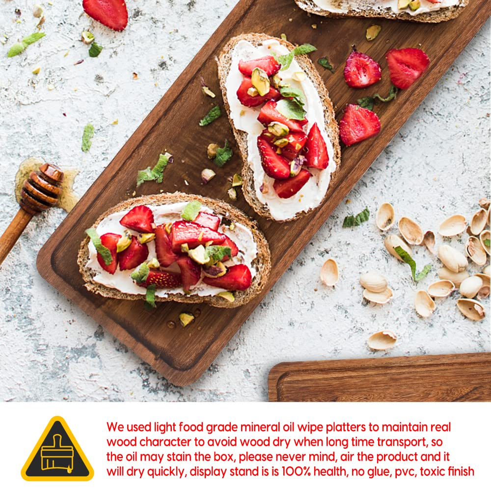 Manspdier Wood 3 Tier Serving Tray Three Tiered Cupcake Stand, Rectangle Serving Platter Wooden Farmhouse, Party Serving Brown Decorative Tray Decor Manspdier