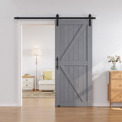 SMARTSTANDARD 36in x 84in Sliding Barn Door with 6.6ft Barn Door Hardware Kit & Handle, Pre-Drilled Ready to Assemble, DIY Unfinished Solid Spruce - WoodArtSupply