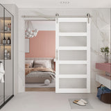 BARNSMITH 36in x 84in Glass Barn Door with 6.6FT Brushed Nickle Sliding Door Hardware Kit Included & Handle,5-Panel Frosted Glass Solid Wood BARNSMITH