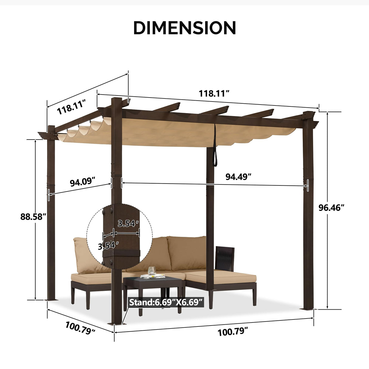 PURPLE LEAF Pergola 10' X 10' Outdoor Retractable Metal Pergola with Canopy Patio Pergola with Shade Cover for Garden Yard Pavilion Grill Modern PURPLE LEAF