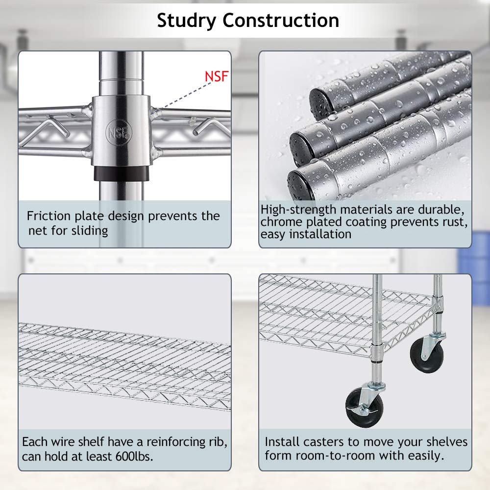 6 Tier Storage Shelves Metal Wire Shelving Unit with Wheels, 6000LBS Weight Capacity Heavy Duty NSF Height Adjustable Garage Shelving Utility Steel - WoodArtSupply