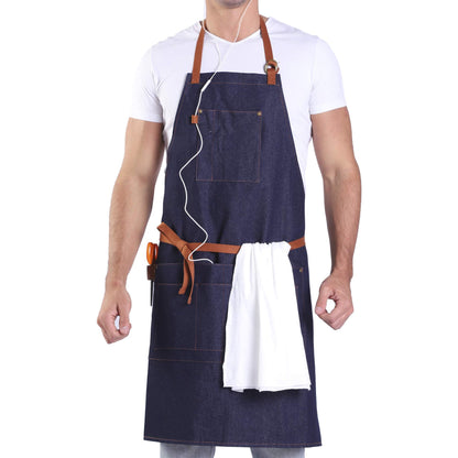 a u sure Denim Apron with Pockets Blue Tall Bib Apron Large with Long Ties Adjustable - Gifts for Men Women - WoodArtSupply