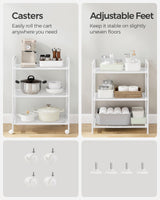 SONGMICS 3-Tier Metal Storage Rack with Wheels, Mesh Shelving Unit with X Side Frames, 23.6-Inch Width, for Entryway, Kitchen, Living Room, Bathroom, SONGMICS