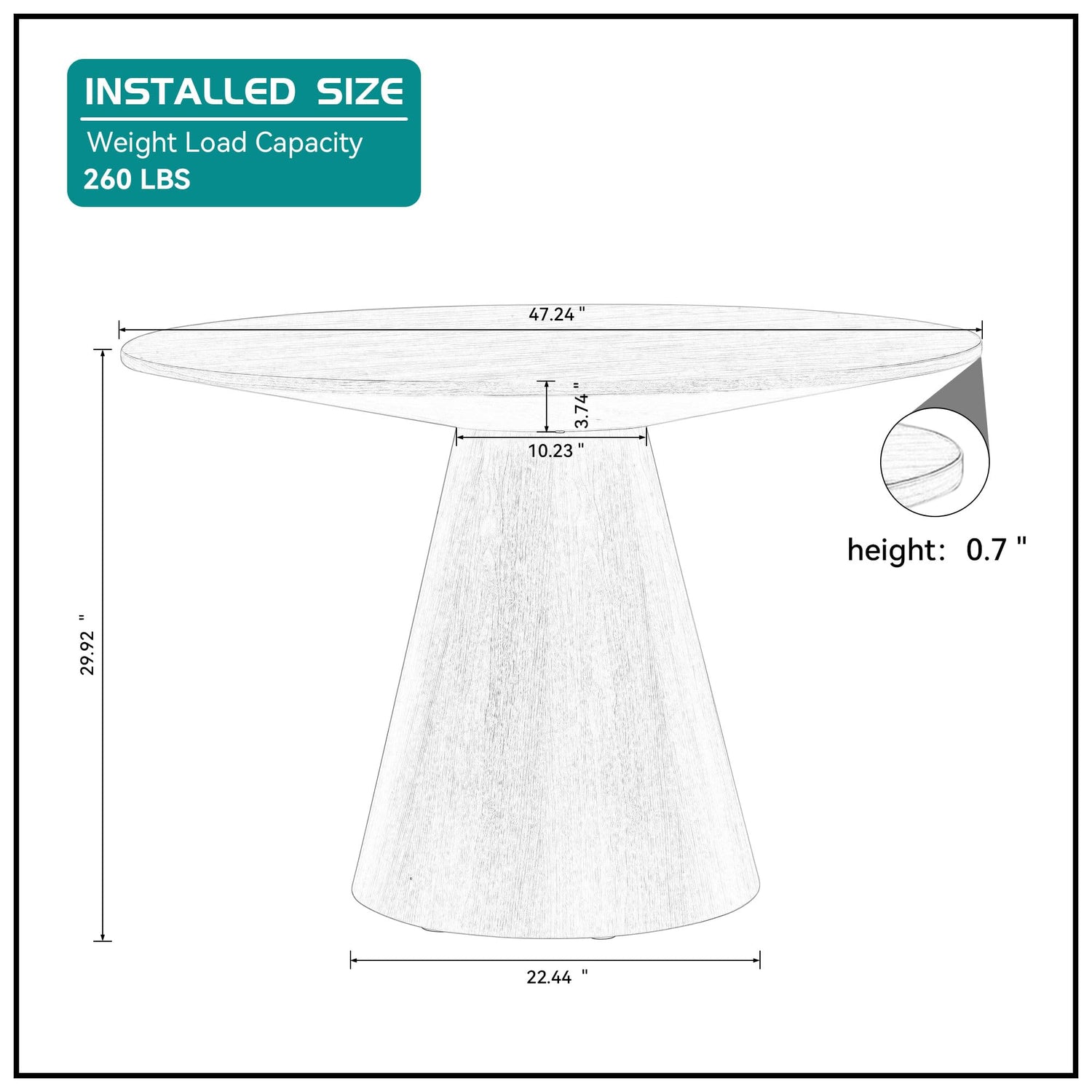 kevinplus 47.2'' Walnut Round Dining Table Kitchen Table for 4-6, Modern Contemporary Wood Circle Dining Room Table Kitchen Table with Cone Support, kevinplus