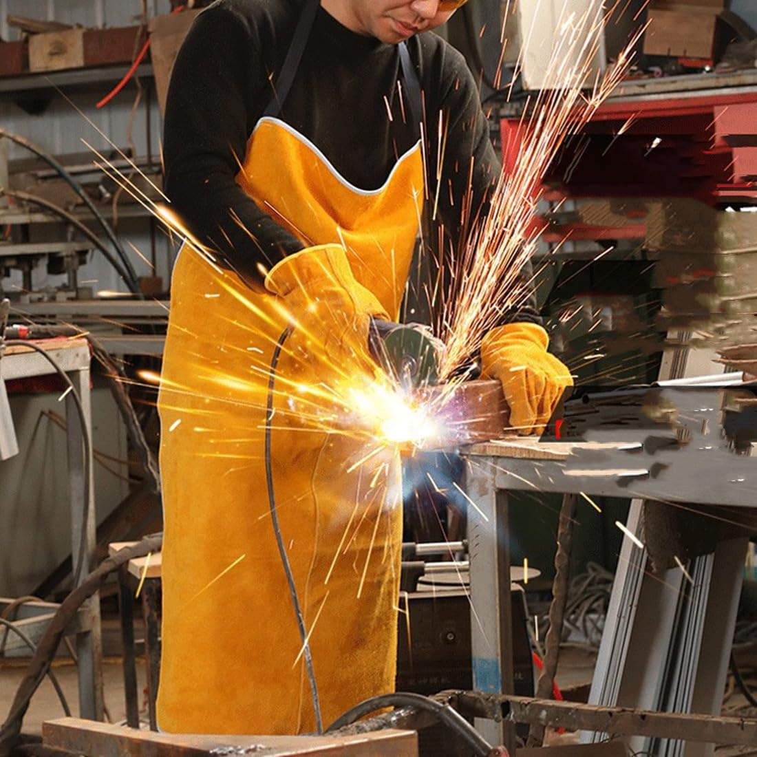 SIQITECHNO Leather Welding Apron Cowhide Apron Heat Flame Resistant Work Apron Heavy Duty Blacksmith Apron Bib Safe Woodworking Workshop Apron for SIQITECHNO