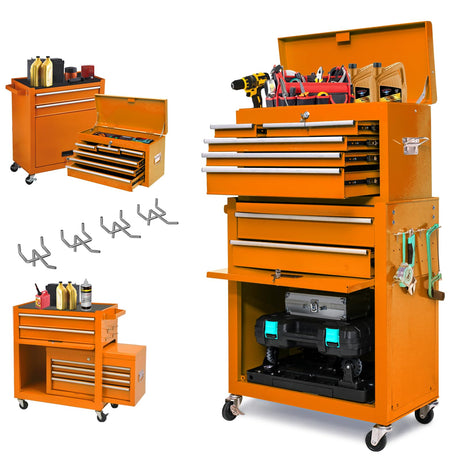 High Capacity Tool Chest Tool Box, Rolling Tool Chest with 8 Drawers, Portable Top Box with Lock, Garage Tool Storage Cabinet with Wheels, Keyed Go Big