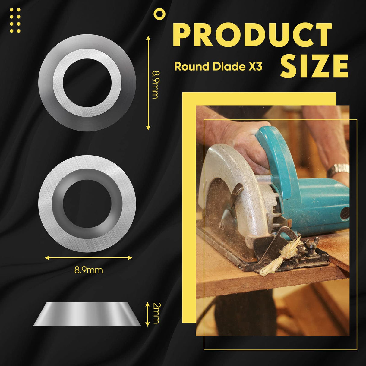 12 Pieces Tungsten Carbide Cutters Inserts Set for Wood Lathe Turning Tools Include 11 mm Square with Radius, 12 mm and 8.9 mm Round, 30 x 10 mm Zhehao