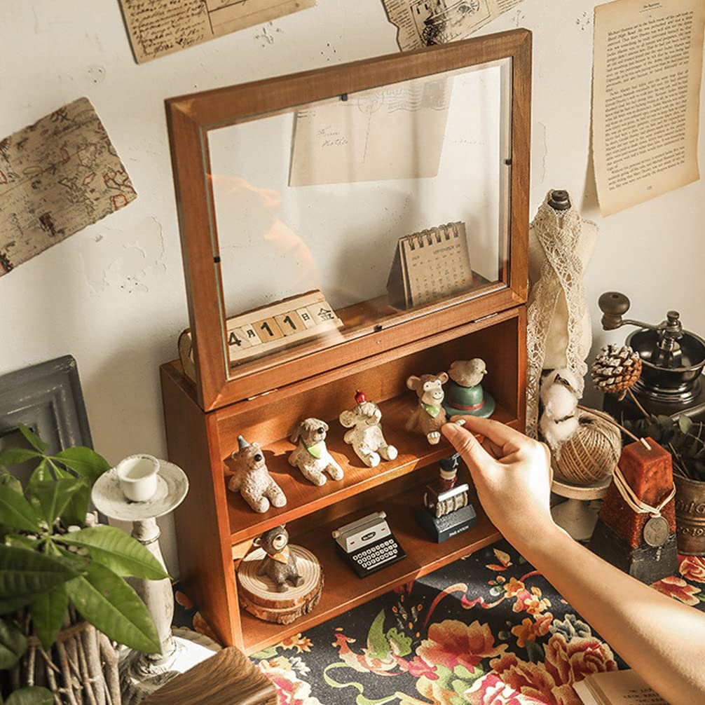 NUOBESTY Wooden Display Cabinet Collectible Display Shelves Box Wood Freestanding Box Cup Display Shadow Box Home Decoration NUOBESTY