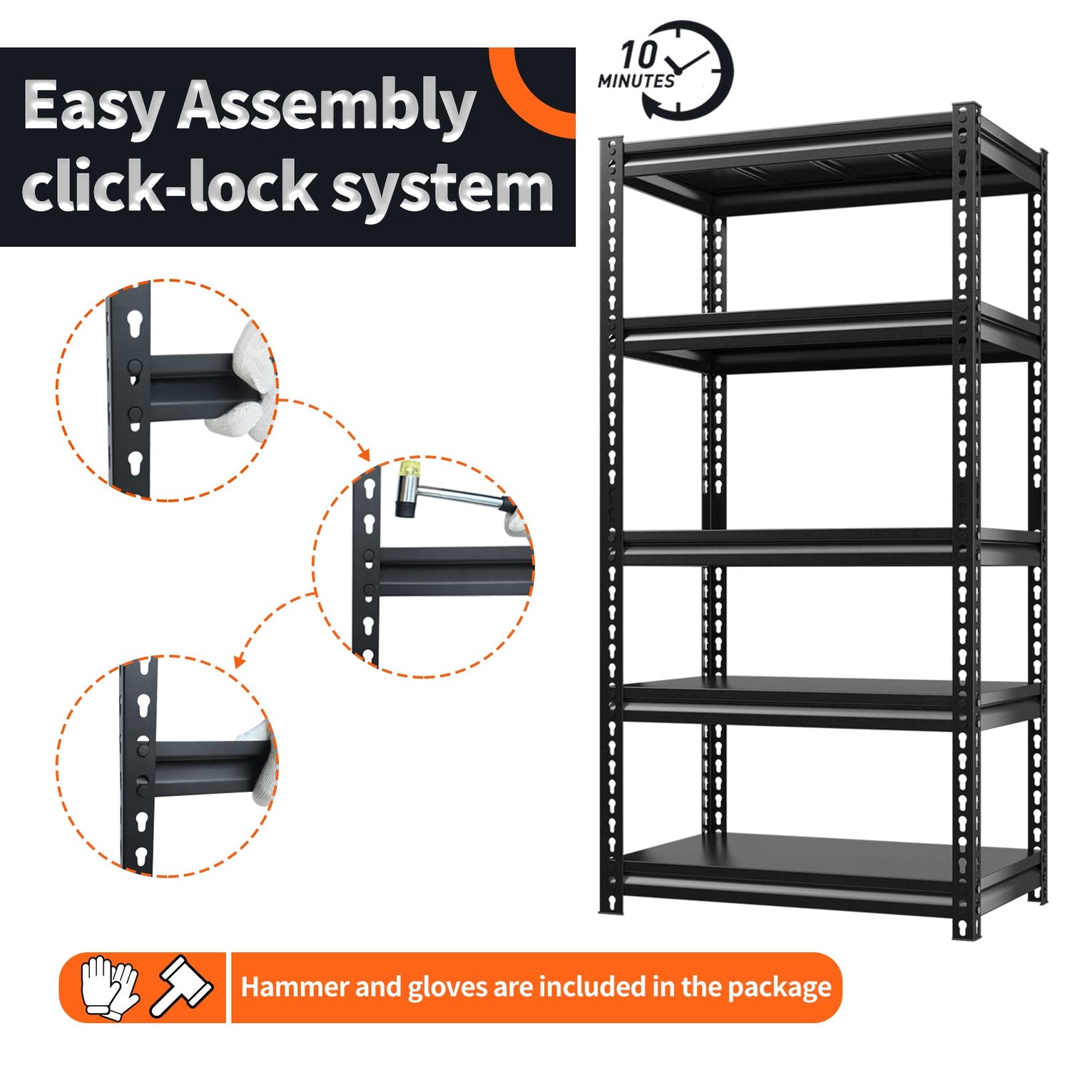 REIBII Garage Shelving, Garage Storage Shelves Holds 1690 LBS Garage Shelves Metal Shelving for Storage Shelves Heavy Duty Adjustable Industrial REIBII