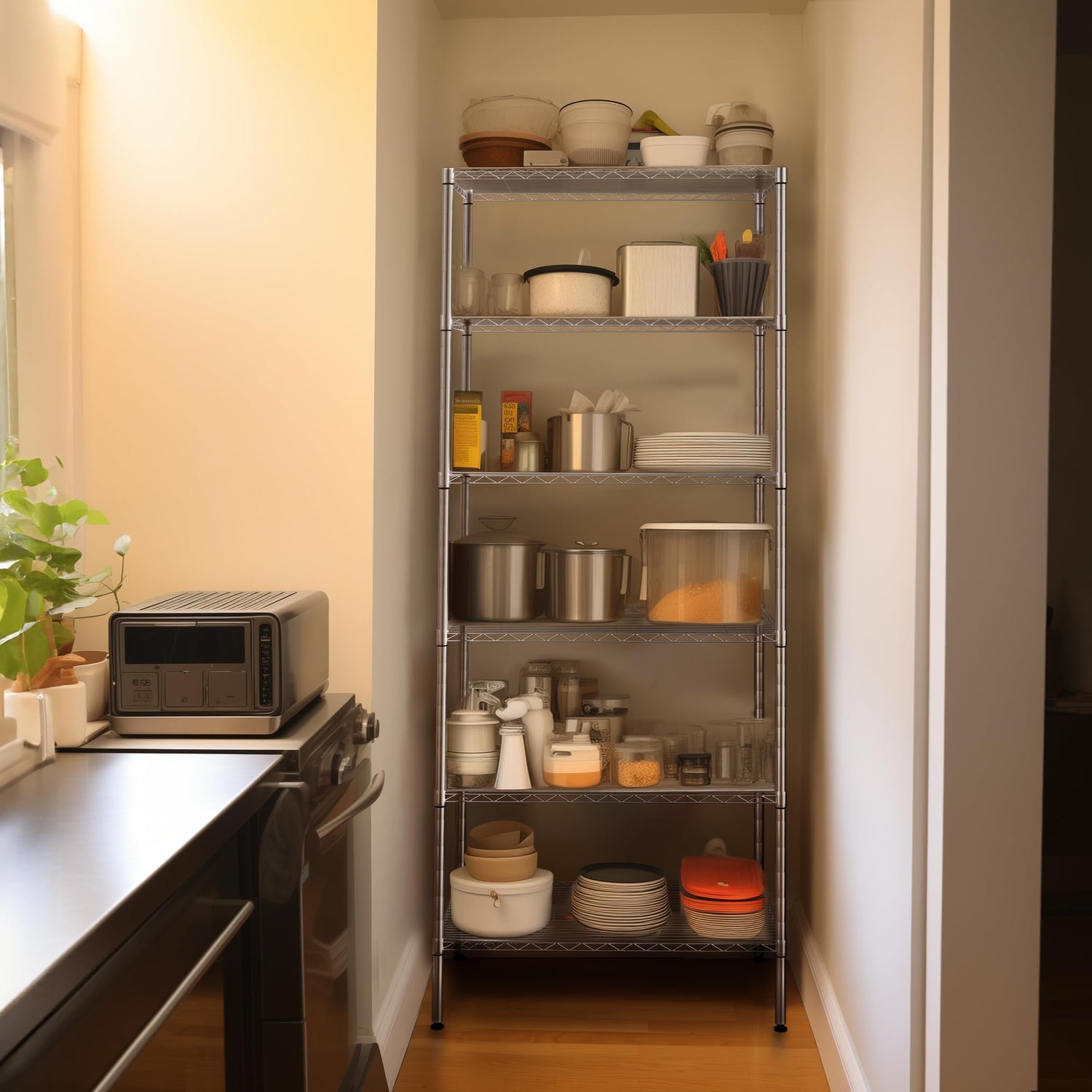 Finnhomy 6-Tier Wire Shelving Unit Adjustable Steel Wire Rack Shelving 6 Shelves Steel Storage Rack or Two 3 Tier Shelving Units with PE mat and Finnhomy