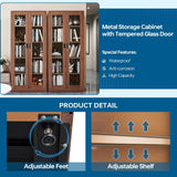 PEUKC Display Cabinet with Glass Doors, Curio Cabinets with 4 Adjustable Shelves, Locking Glass Cabinet Display Case for Home, Office, Clinic, PEUKC