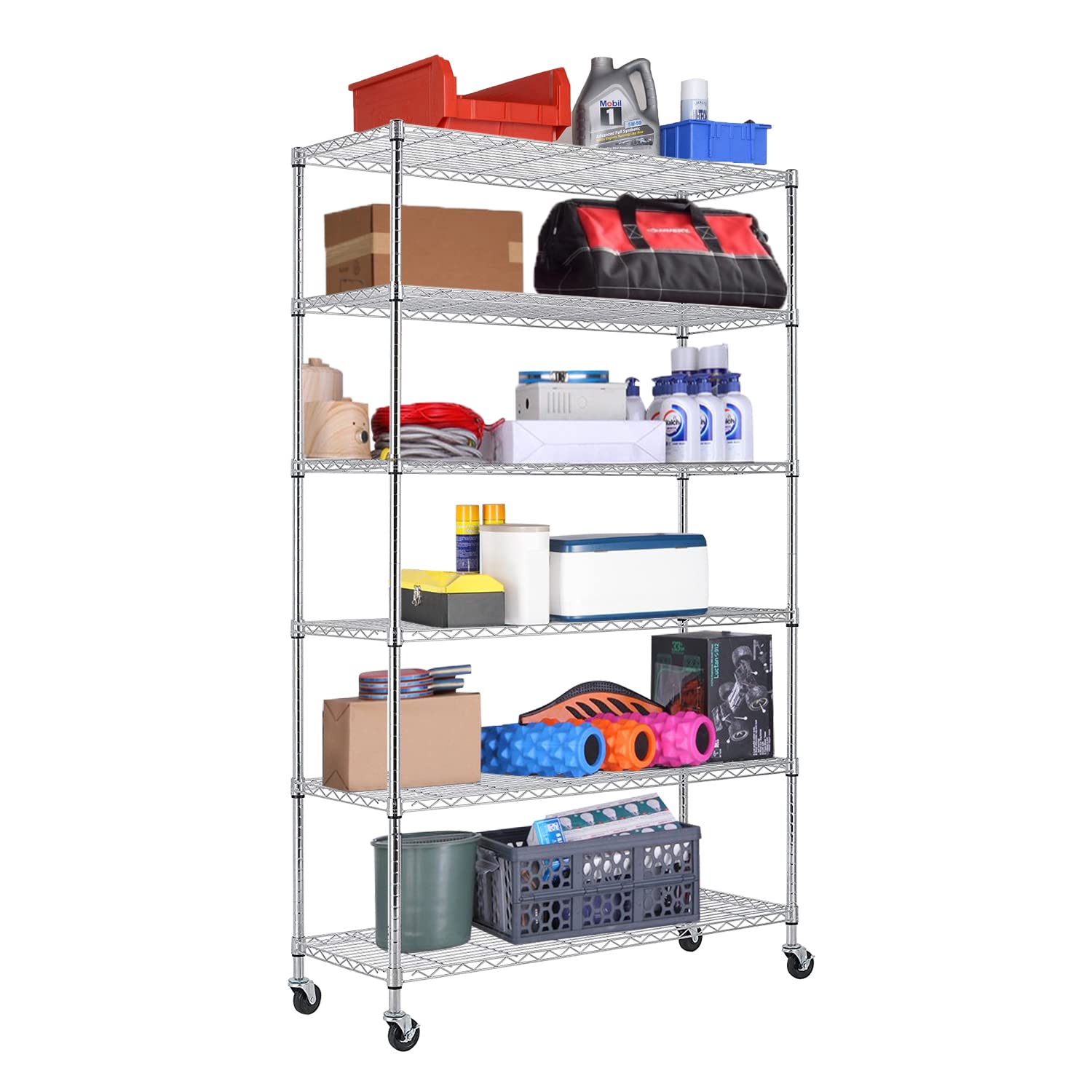 48 Lx18 Wx72 H Wire Shelving Unit Heavy Duty Height Adjustable NSF Certification Utility Rolling Steel Commercial Grade with Wheels for Kitchen - WoodArtSupply