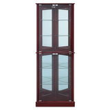 BELLEZE Lighted Corner Display Curio Cabinet Wooden Shelving Unit with Tempered Glass Door, Bar and Liquor Storage Area with 6 Shelves - Woody BELLEZE