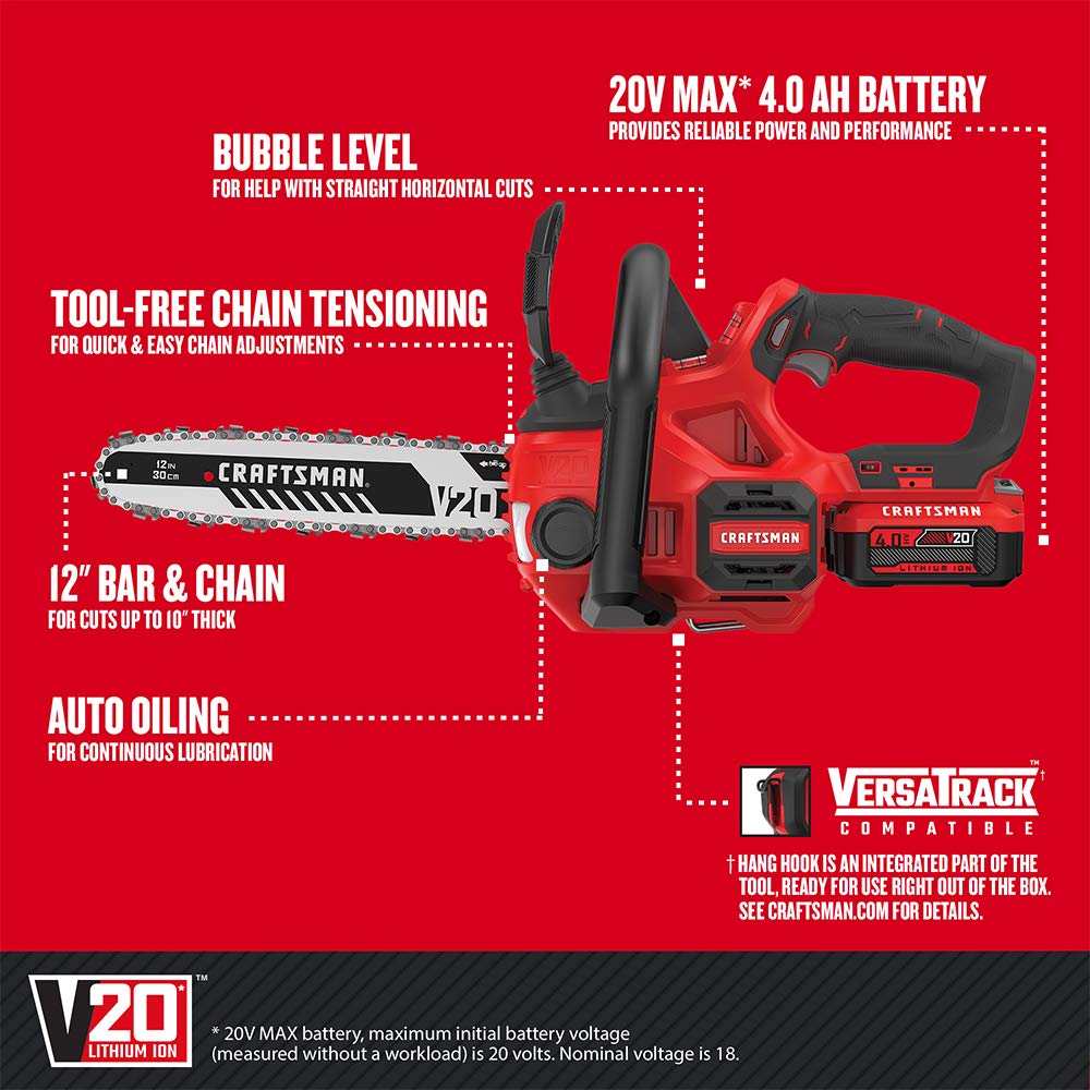 CRAFTSMAN V20* Cordless Chainsaw, 12-Inch (CMCCS620M1) - WoodArtSupply