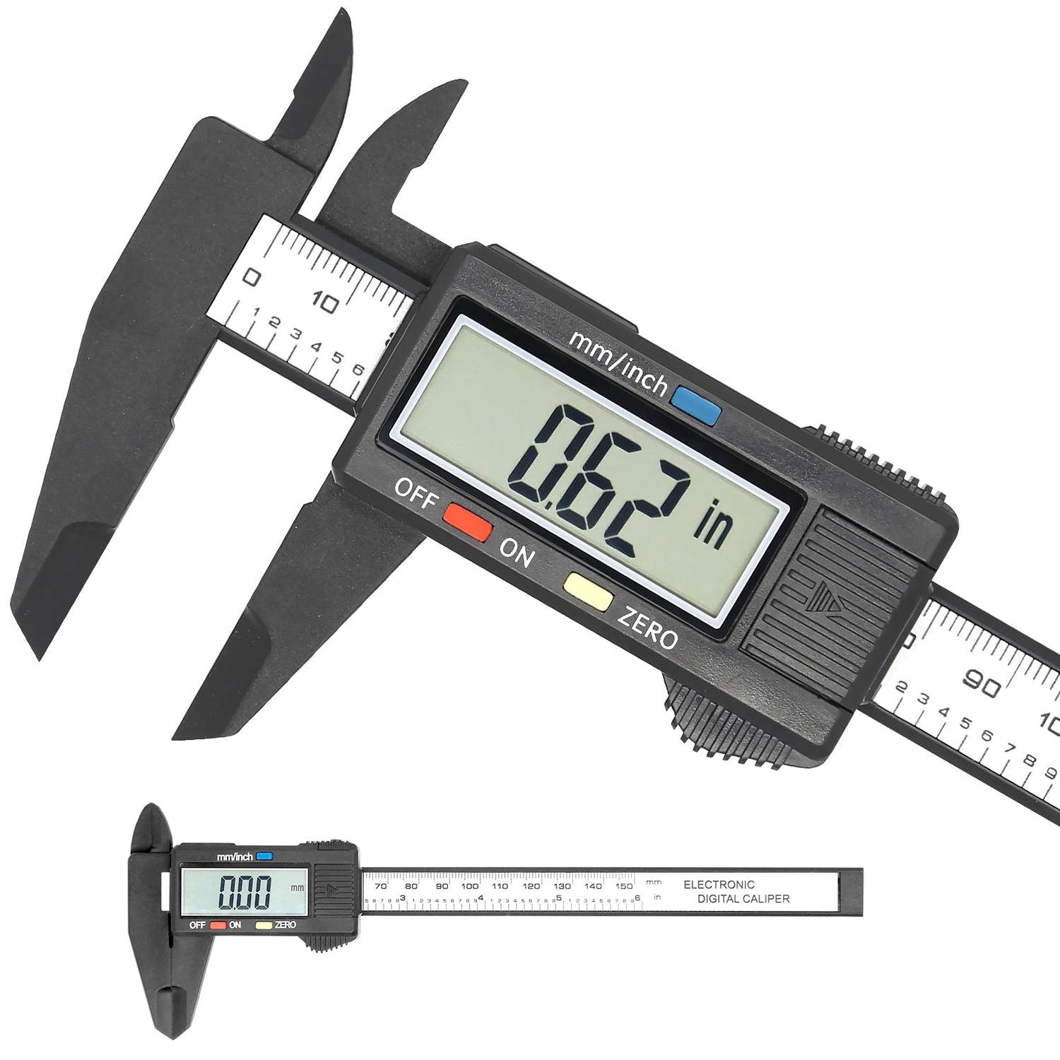 Electronic Digital Caliper, Plastic Vernier Caliper, Caliper Measuring Tool with Inch/Millimeter Conversion, Extra Large LCD Screen, 0-6 Inch/0-150 Vizbrite