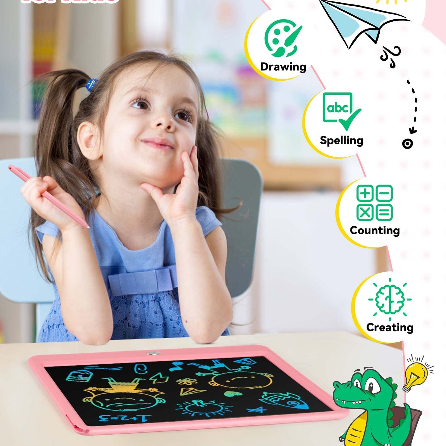 KOKODI 12 Inch LCD Writing Tablet with Anti-Lost Stylus, Erasable Doodle Board Colorful Toddler Drawing Pad, Car Travel School Games Toys for 3 4 5 6 KOKODI