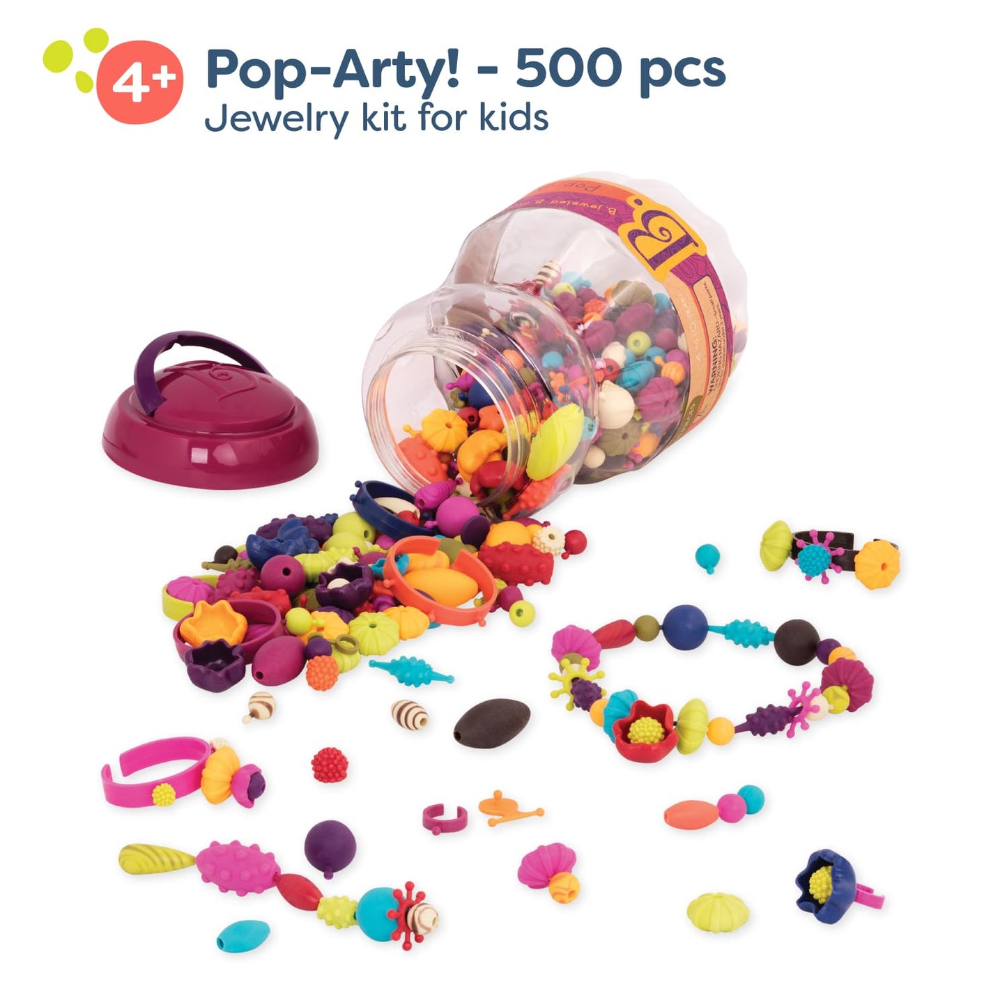 B. toys – Pop Arty! 500 Pcs- Jewlery Making Kit- Creative Pop Snap Bead Set for Kids –DIY Craft Jewelry Making Kit –Necklaces, Rings, Bracelets – 4 - WoodArtSupply