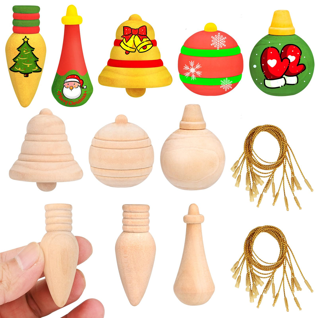 Bluedale 40 Pcs Wooden Christmas Trees Ornaments for Crafts, Natural Unfinished Wood Ornaments, Xmas DIY Arts Painting Holiday Hanging Decorations in Bluedale