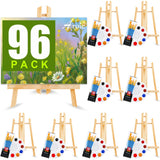 AROIC 96 PCS Painting Supplies Set with Easels, 8 PCS Wood Easels, 8 Packs of 80 Brushes with Nylon Brush Head and 8 PCS Palettes, Tabletop Wooden AROIC
