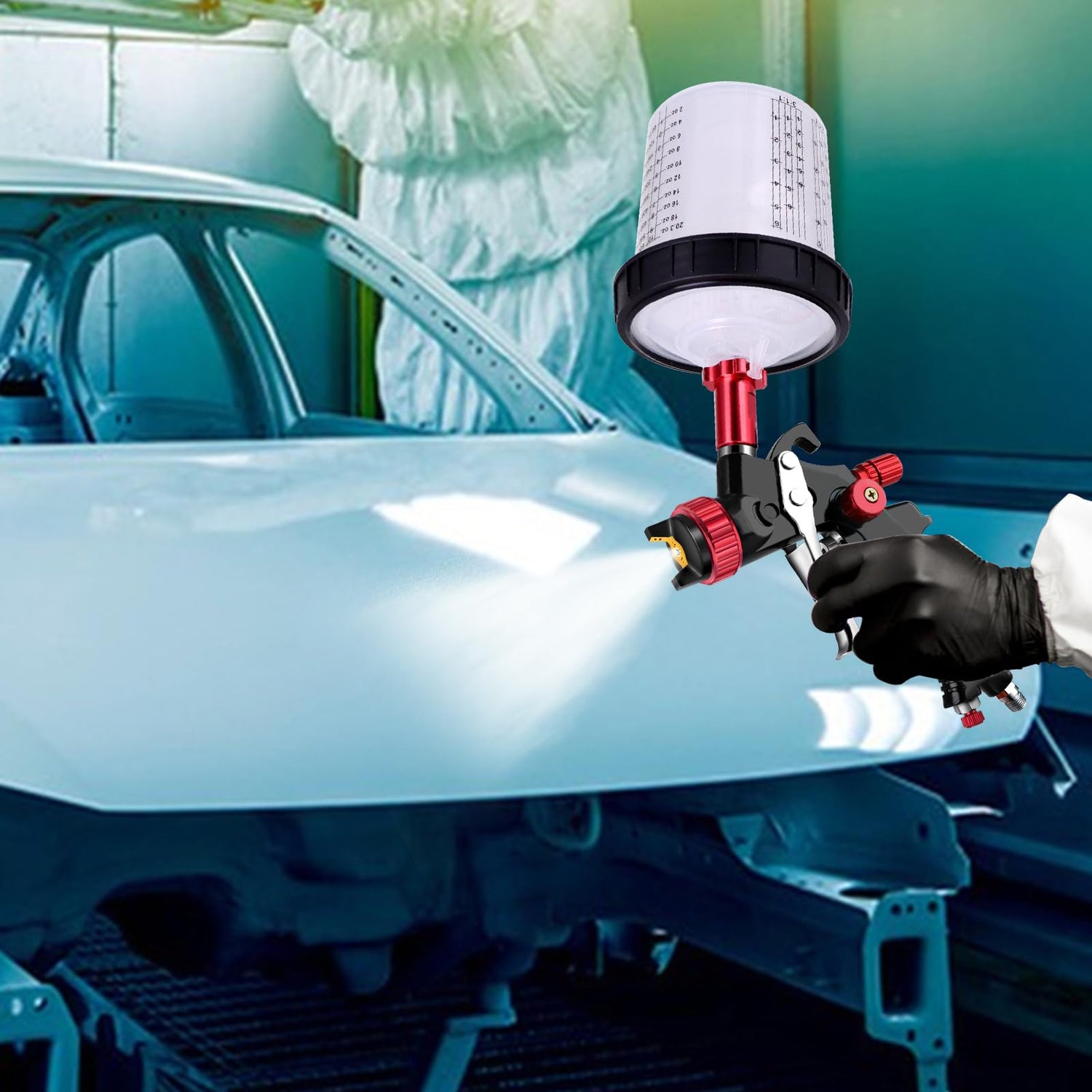 Aflybltol Hvlp Spray Gun with Paint Mixing Quick Cup, Automotive Paint Spray Gun Kit Contain Pressure Gauge,1.3mm Nozzle,10 Disposable 600ML Cups for Aflybltol