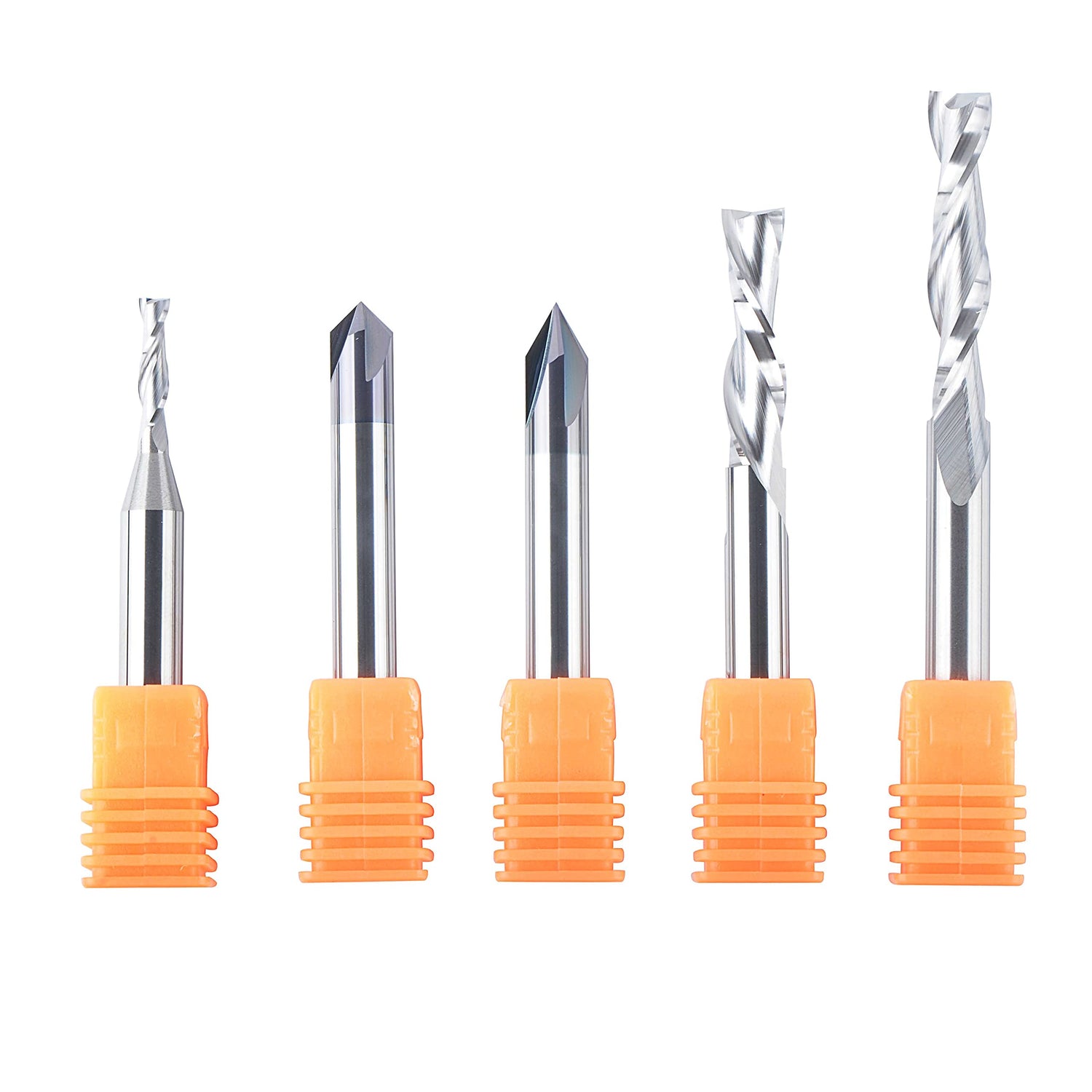 SpeTool 5 Pcs CNC Router Bit Sets Cabide Bit 1/4 Inch Shank Up Down Cut V Groove for Woodwork Beginner Engraving Slot SpeTool
