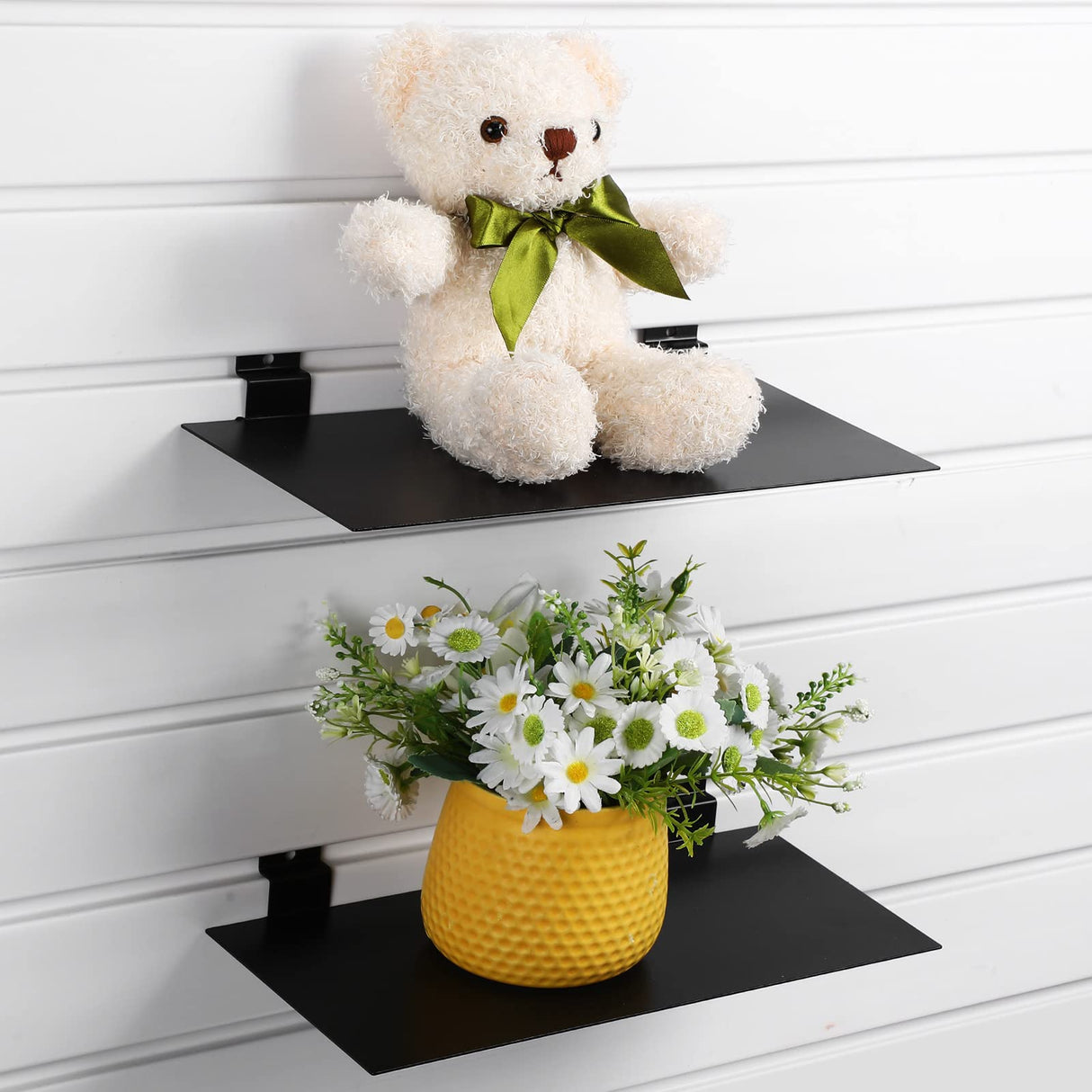 LEIFIDE Metal Slatwall Shelves 12 x 6 Inch Flat Display Shelves Hanging Slatwall Accessories for Slat Wall Bedroom Office Home Gaming Room Retail LEIFIDE