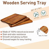 5 Pack Solid Acacia Wood Serving Trays, Rectangular Wooden Serving Board for Food Appetizer Serving Tray Plates for Vegetables Fruit Charcuterie Roowest
