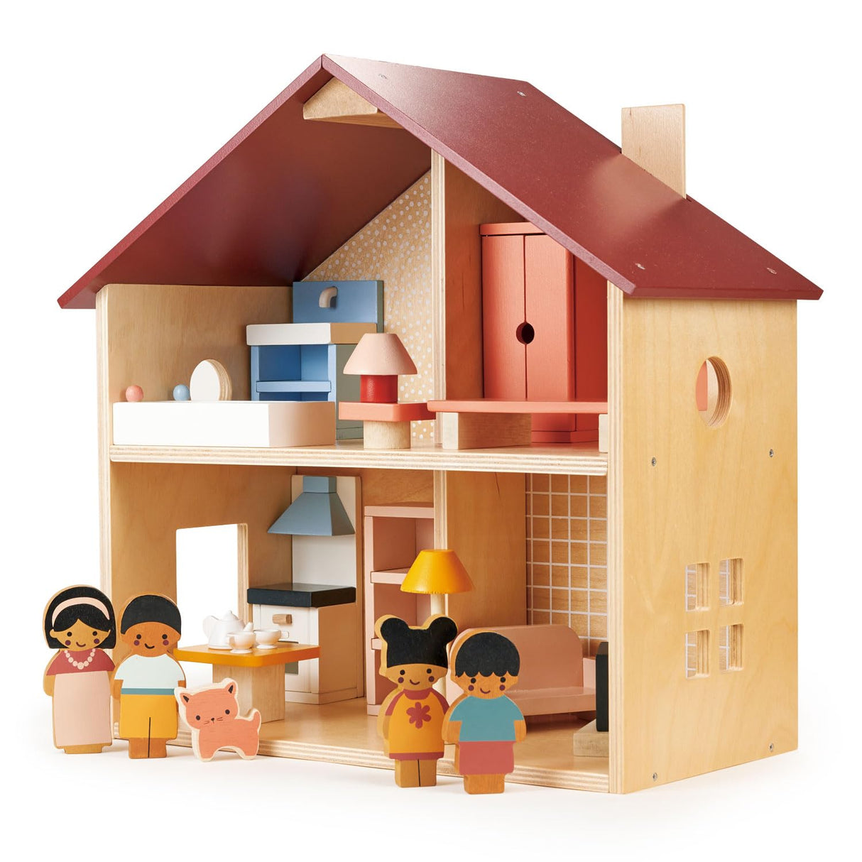 Mentari Fully Furnished Wooden Dollhouse - Compact Dollhouse for Toddlers with Open Design - Great Gift for Toddlers who are Creative and Enjoy Mentari