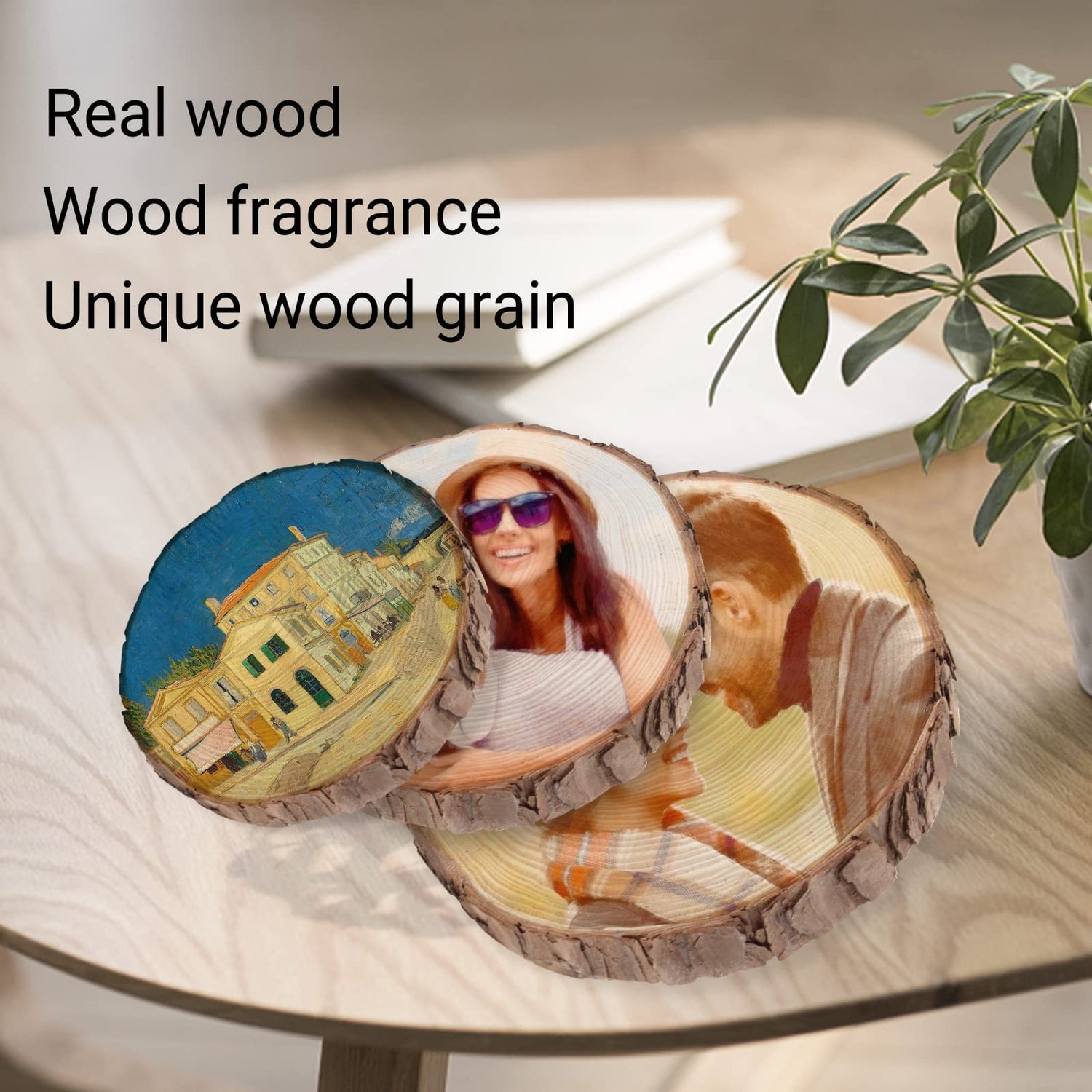 WQingot Personalized Photo Wood Slice Custom Engraved Picture Text Frame Tree Wooden Crafts for Valentine's Day Anniversary Birthday Wedding Gift WQingot