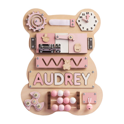 Kindlytoys Montessori Busy Board, Personalized Bear Busy Board, Name Puzzle, Learning Toys for 1 Year Old, Sensory Activity, Wooden Baby Toys, Easter - WoodArtSupply